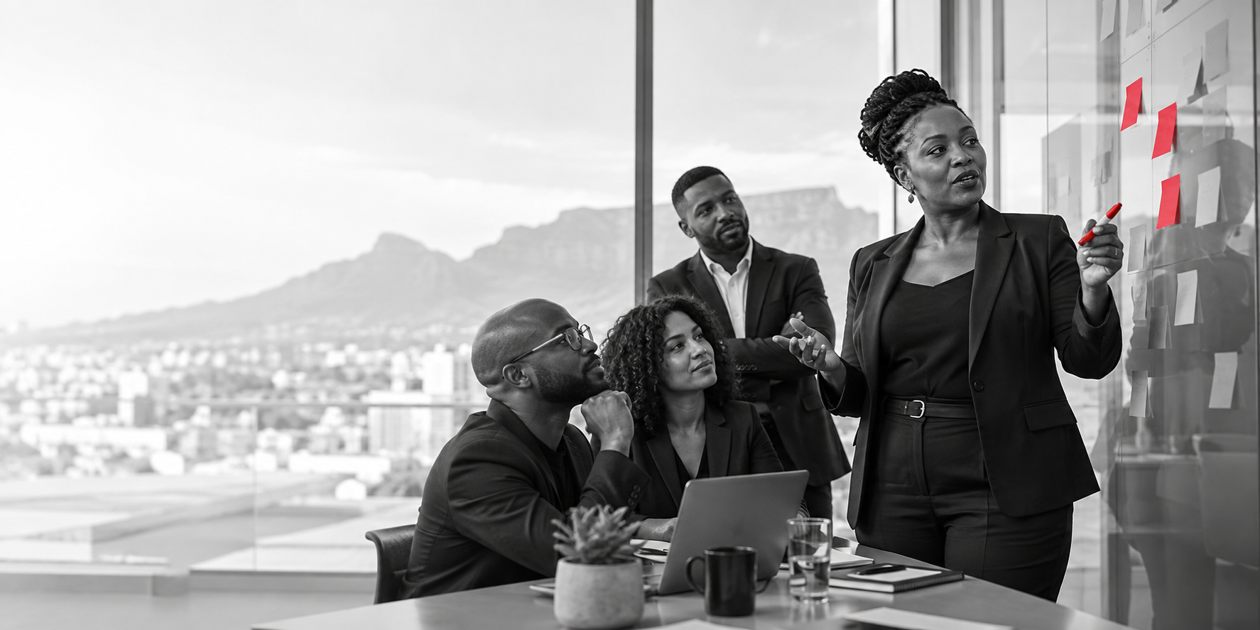 Team shaping ideas together in a Cape Town workspace