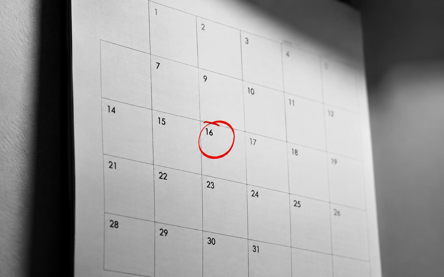 Monochrome calendar with a single red circled date